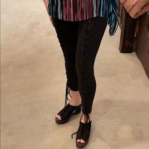 Black Polyester Lace up leggings -size Large